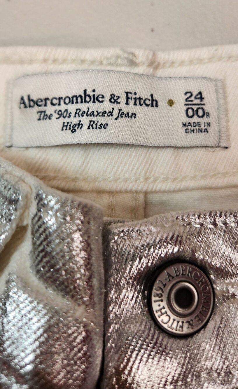 Abercrombie & Fitch 90s Relaxed High Rise Jeans Womens 24 00R Silver Metallic - Picture 3 of 14